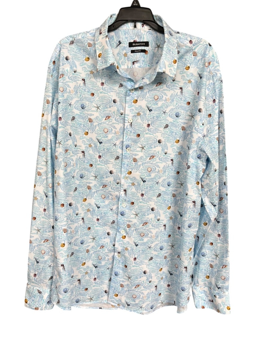 Bugatchi Blue Beach Shell Shaped Fit Long Sleeve Button Up Casual Shirt SZ 3XL